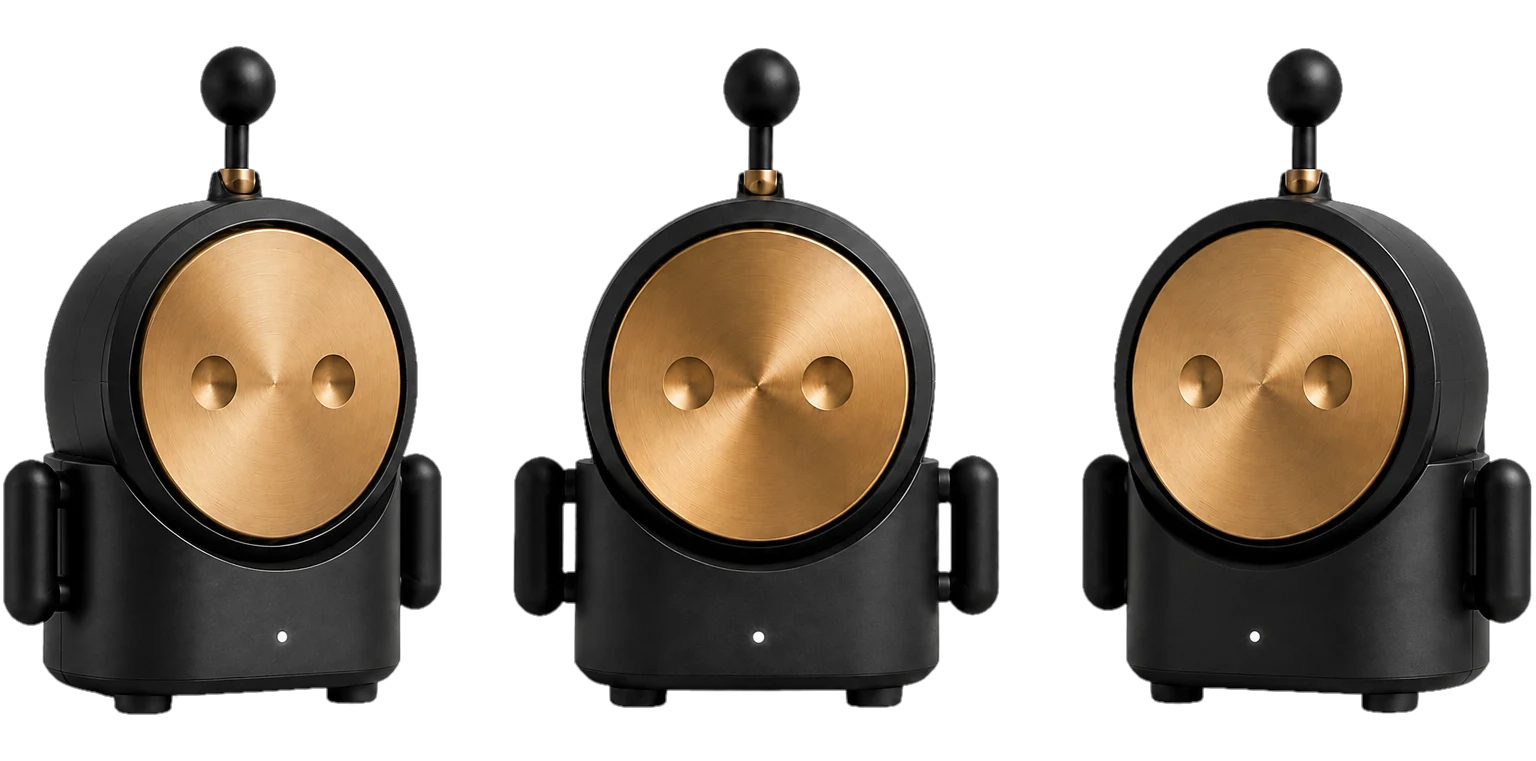 Three Mr. Gongs lined up side by side, each turned a different way